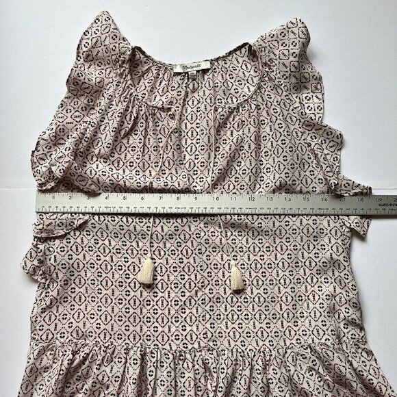 Madewell Blouse Silk Lily Ruffle  Top in Echo Grid Sleeveless Flutter Tassle XXS - Picture 6 of 10
